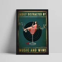 easily distracted by music and wine poster positive office quotes inspirational wall art vintage wall decor wine lover gift