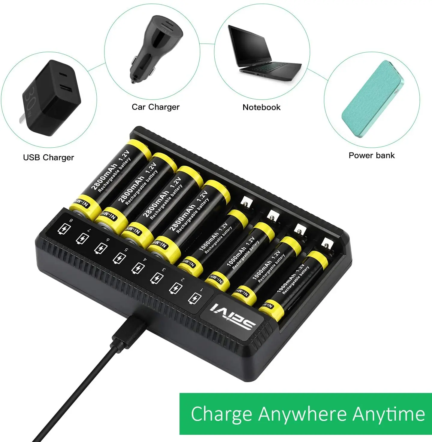 2800 мАч Ni-MH перезаряжаемая батарея AA AAA умное зарядное устройство 8 слотов с