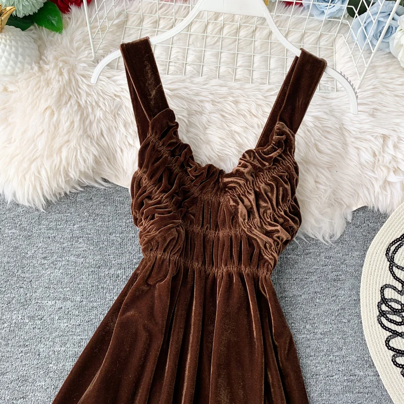 Fashion Sexy Spaghetti Strap Dress 2019 New Autumn Winter Women Solid Slim A-line Party Velvet Robe Ladies Casual Elegant | Женская
