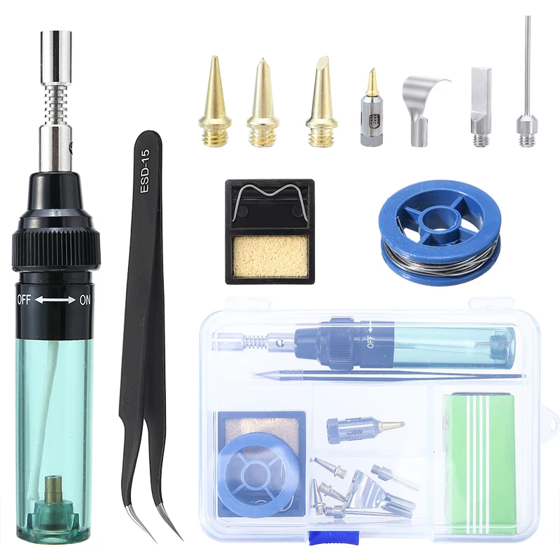 

13pcs/set Mini Butane Pencil Torch Gas Solder Pen Iron Tool Portable Electric Gas Welder Welding Tools +Soldering Iron Tips