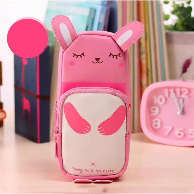 Новинка Kawaii Панда и кролик на молнии кисти для макияжа сумка Карандаш сумка PU водонепроницаемый чехол для карандашей косметичка подарок для детей, канцелярские принадлежности - Цвет: Pink
