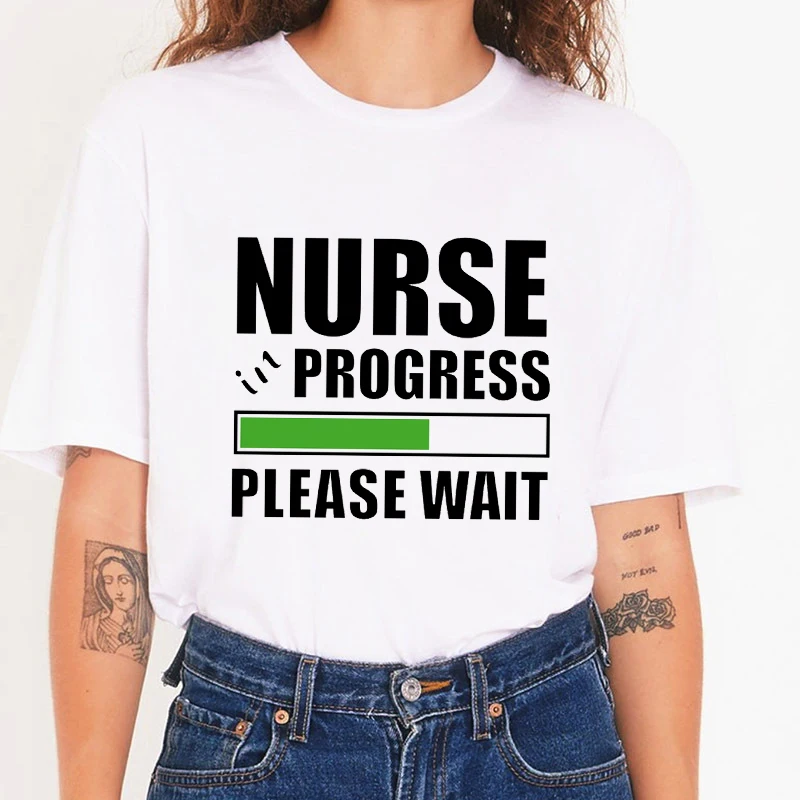 

Модная женская футболка с надписью, летняя футболка для медсестры, женская футболка, топ, повседневная Милая уличная одежда с короткими рук...