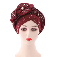 african turbans women auto gele stacked stick diamond flower 2021 fashion new bazin riche african headtie headwrap hijab