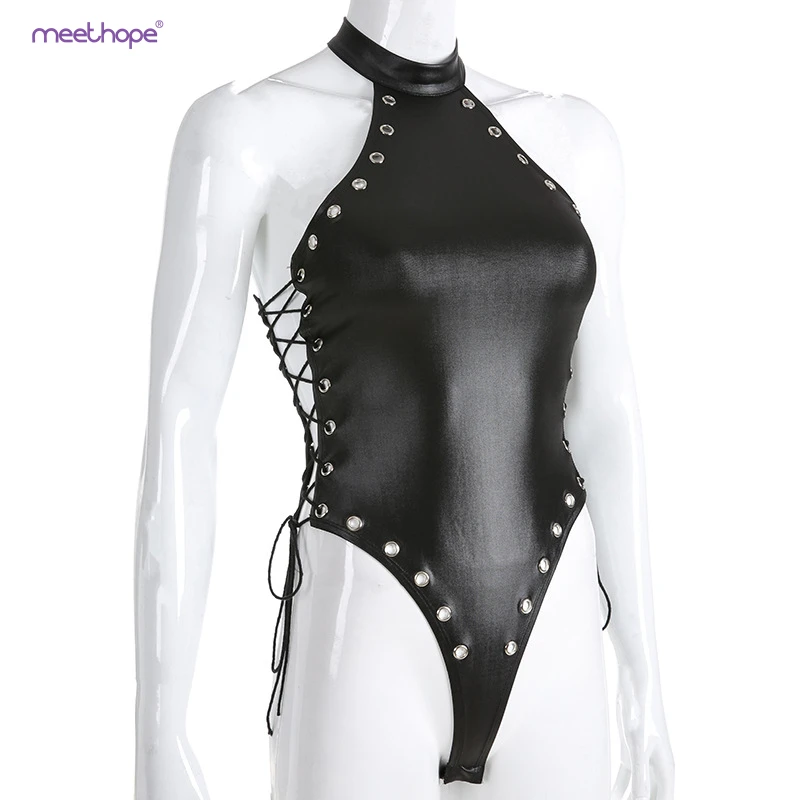 

Meethope Side Strap Metallic Woman Sexy Leather Lingerie 4XL Plus size Good Quality