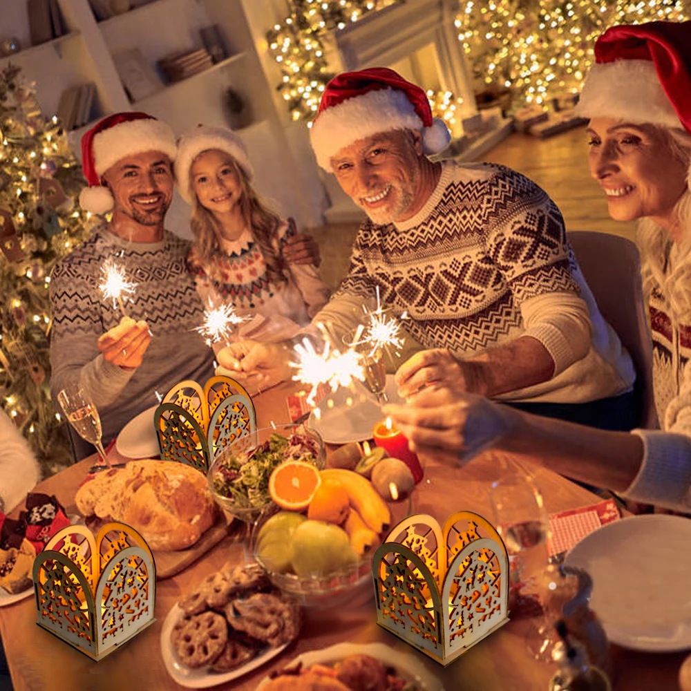 6 шт. DIY рождественская елка подсвечник из дерева лазерная резка Чай светильник