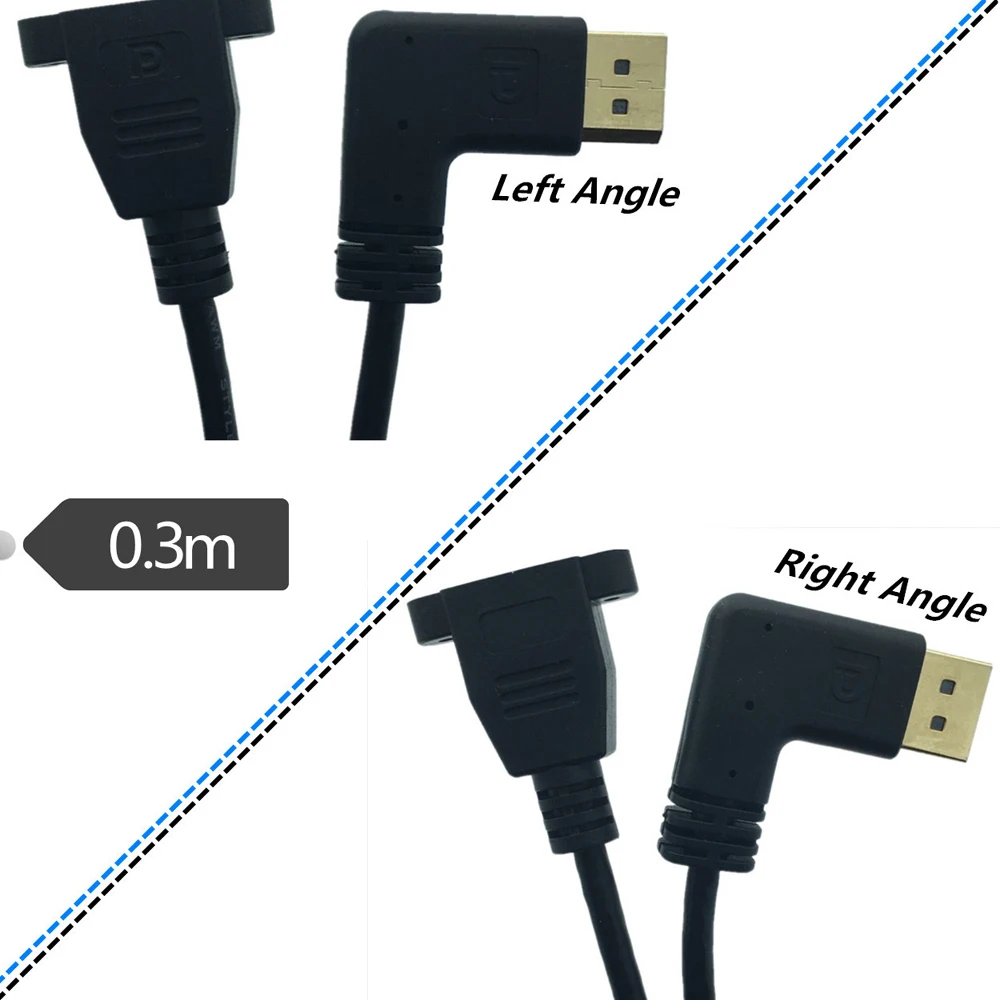 

Gold Display Port Male Left/Right 90° angle to Female panel mount Extension Cable 0.3m