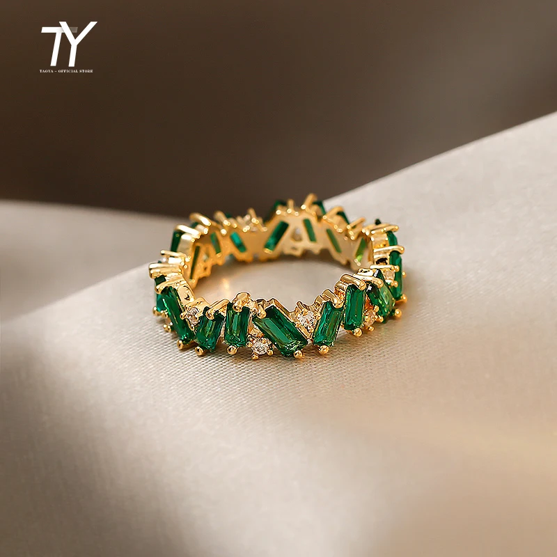 

Luxury Green Crystal Irregular Gold Rings For Woman 2021 Neo Gothic Jewelry High Level Set Accessories For Korean Fashion Girls