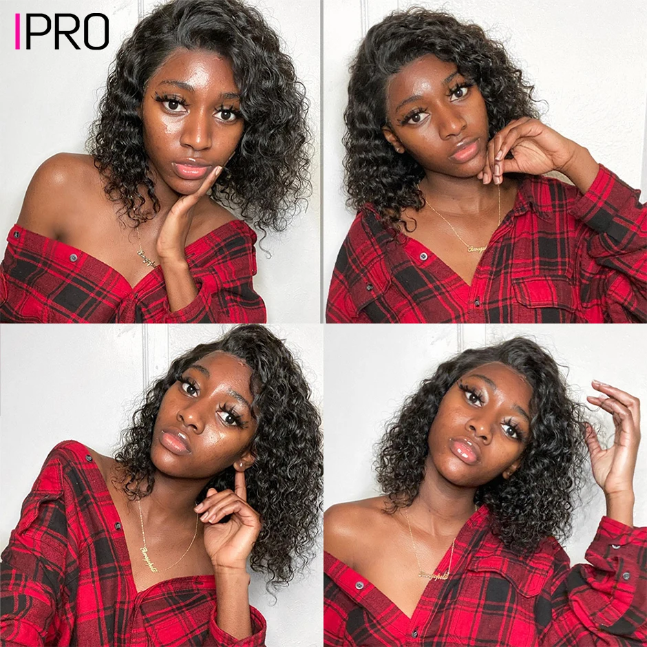 IPRO Water Wave Short Bob Wig 13x4 Natural Lace Front Human Hair Wigs 4x4 Preplucked Wavy Curly Closure For Women | Шиньоны и парики