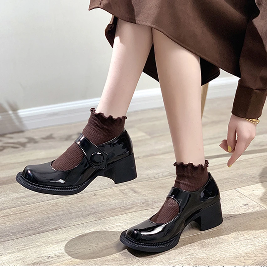 

New Lolita High Heels Shoes for Soft Girls Women Retro Tea Party Mary Jane Shoes Cute Fancy Japanese School Student Button Court