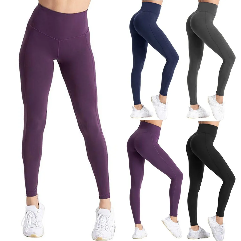 Модные Женские однотонные леггинсы с карманами для упражнений спортивные бега
