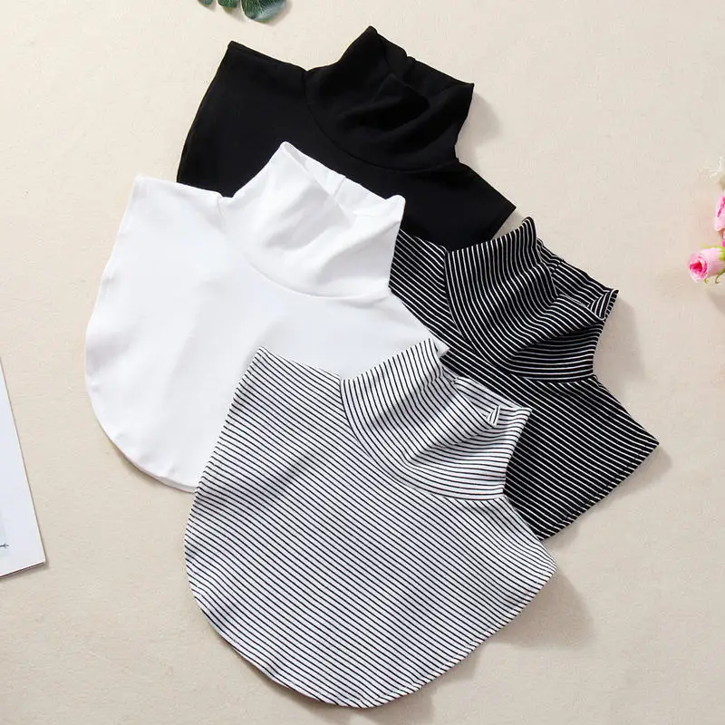 

Womens Fake Collar Stripe Turtleneck Faux False Blouse Top Collar Black White Female Turtleneck Shirt Sweater Detachable Collar
