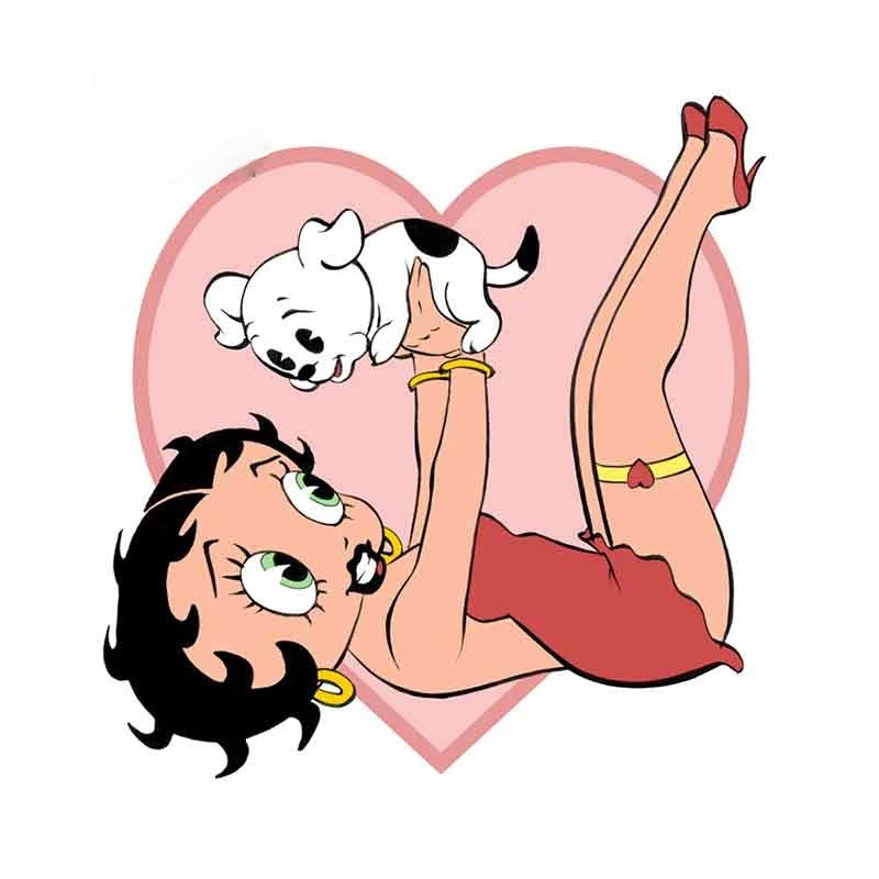 

Cartoon Anime Betty Boop Playing with Puppy Creative Car Sticker Anime Bumper Camper Truck Occlusion Scratch Decal PVC13x12cm