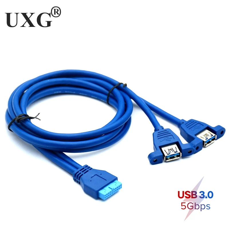 

USB 3.0 Dual Ports Female Screw Mount Type to Motherboard 20pin Header Cable Blue 30cm/0.3m 50cm/0.5m 0.8m