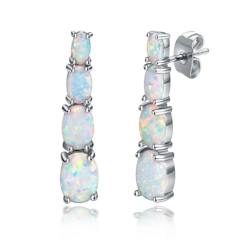 

Hot Sell New Fashion Luxury Oval 4 White Earrings Women Glamour Bridal Wedding Party Stud Earrings Jewelry Valentine Day Gifts