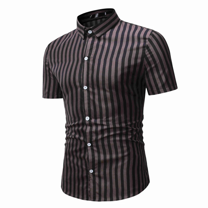 

2020 New Men's Slim Fit Striped Shirt Short Sleeve Shirt Tops Male Summer Business Casual Shirts M-3XL
