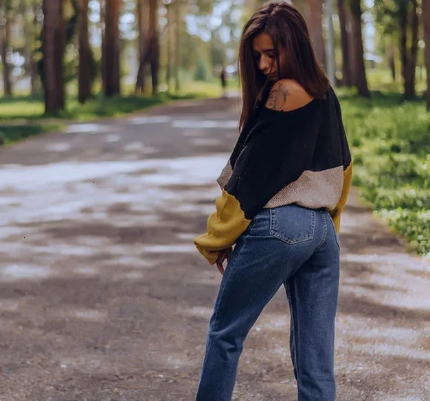 LIANNUO рабочая одежда с цветными блоками удлиненный женский свитер осень 2018