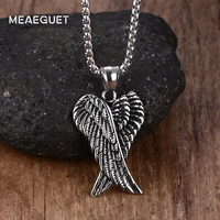 meaeguet vintage punk guards necklaces pendant stainless steel black tone guardian angel wings necklace gift for men women