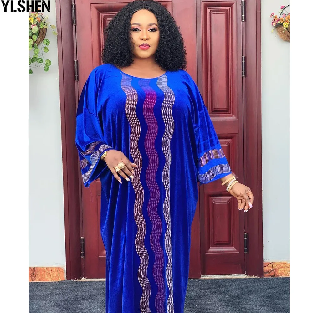 

African Dresses For Women 2020 Velvet Dress African Clothes Muslim Long Maxi Dress Africa High Quality Plus Size Clothing Ladies