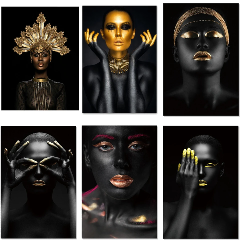 Настенная картина на холсте модные золотые постеры с африканской черной