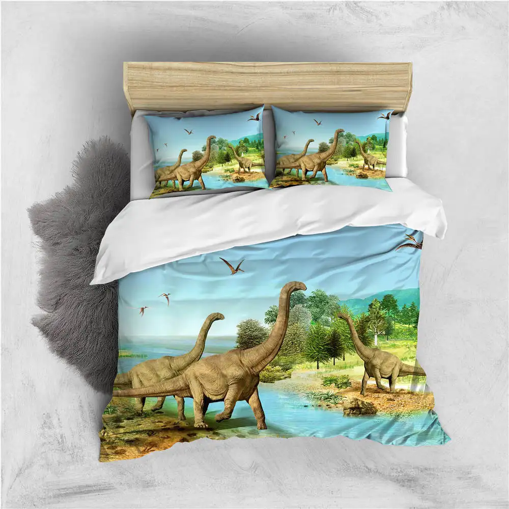 Комплект постельного белья с изображением животных динозавров | Дом и сад