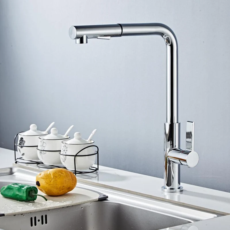 Смеситель для кухонной раковины с одной серебряной ручкой хромированный