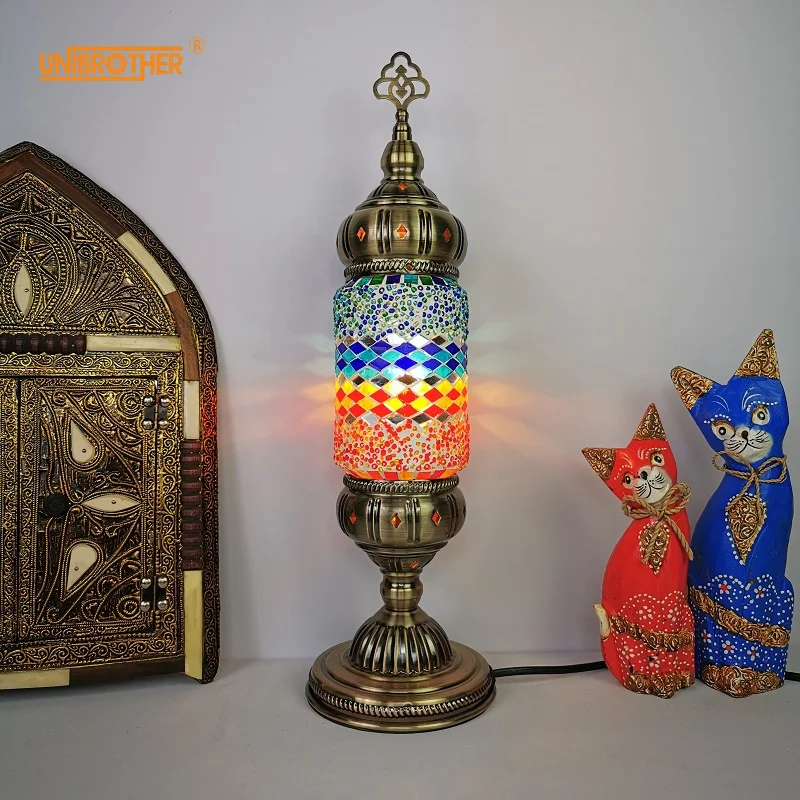 

Classical Middle Eastern Style Colorful Glass with Metale Base Table Lamp Romantic Hot Sale Barrel Shape Home Decor Light