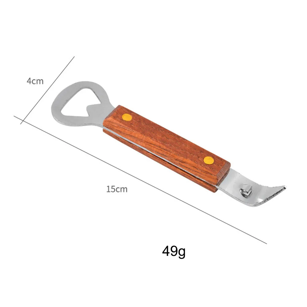 

2 PCS Stainless Steel Can Opener Punch Bottle Beer Opener with Wood Handle