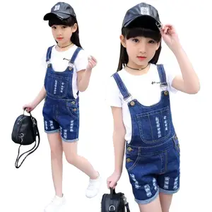 Джинсовый комбинезон для маленьких девочек, модная новинка, детская одежда, Повседневные детские брюки на подтяжках, однотонные короткие джинсовые брюки для девочек