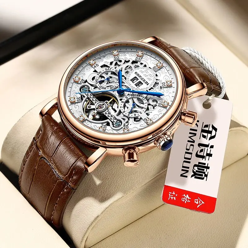 

Kimdun New Men's Fashion Tourbillon Calendar Luminous Automatic Mechanical Watch Stainless Steel Watch Men's Watch