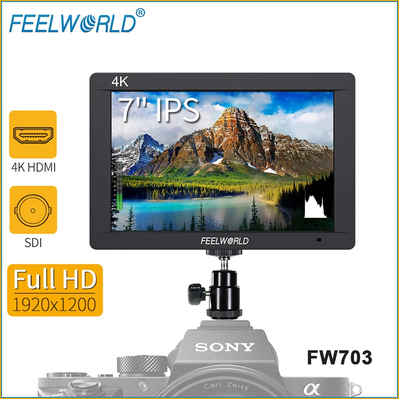 

7-дюймовый монитор FEELWORLD FW703 3G SDI 4K HDMI для камеры IPS Full HD 1920x1200 монитор для полевых DSLR Sony Nikon Canon стабилизатор
