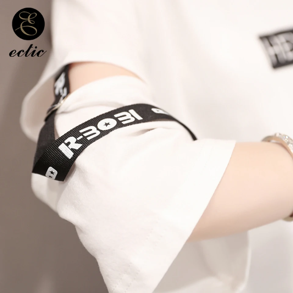 Харадзюку Корейский Стиль Футболка Женщина Панк Рок Больше Плюс Сайз Текст