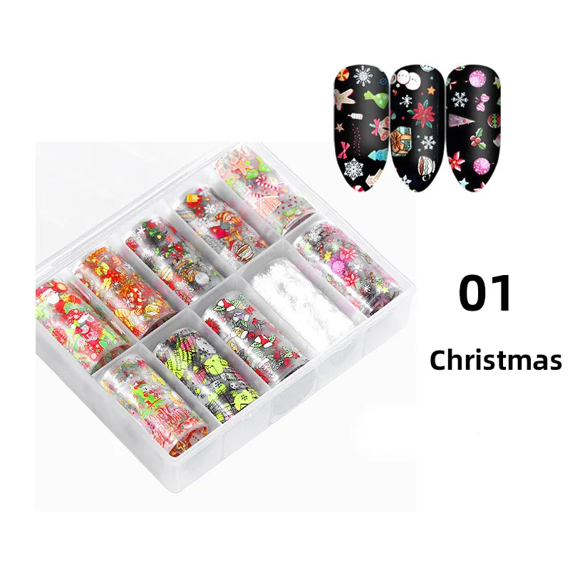 YALIAO Рождество Хэллоуин наклейки для ногтей s 10 шт. голографические Фольга