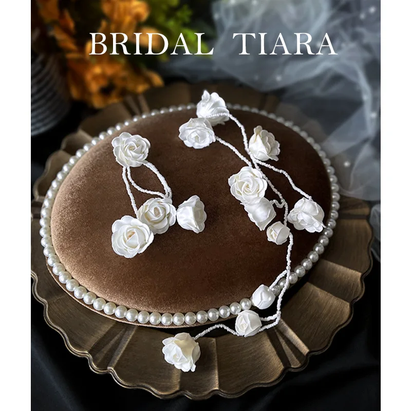 

New Bride White Flower Ear Hanging long flower Earrings Bride Wedding ear decoration