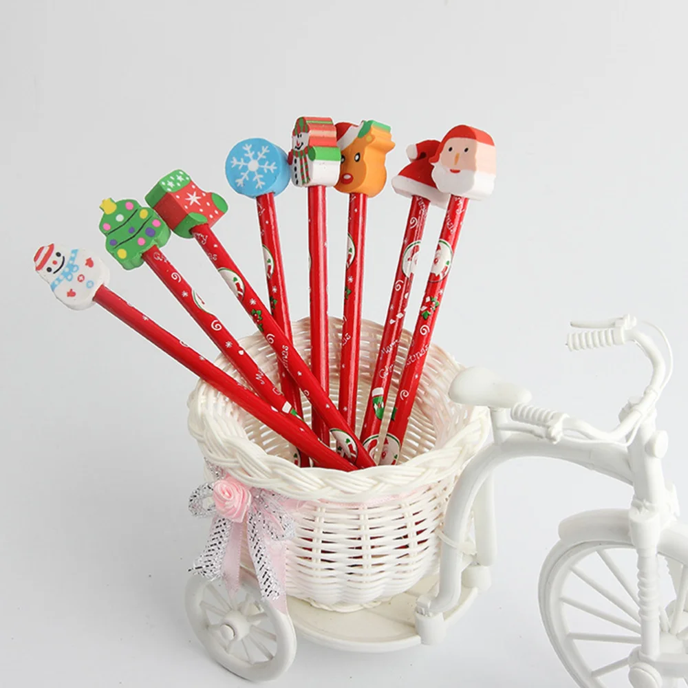 

12 pcs Pencil Cartoon Christmas Eraser Creative School Pencil Stationery for Children (Random Pattern)