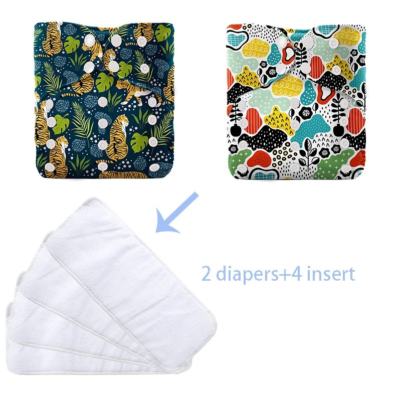 Водонепроницаемые подгузники для детей Baby Show, многоразовые моющиеся экологически чистые дышащие тканевые подгузники с 4 вставками, 2022, 2 шт.
