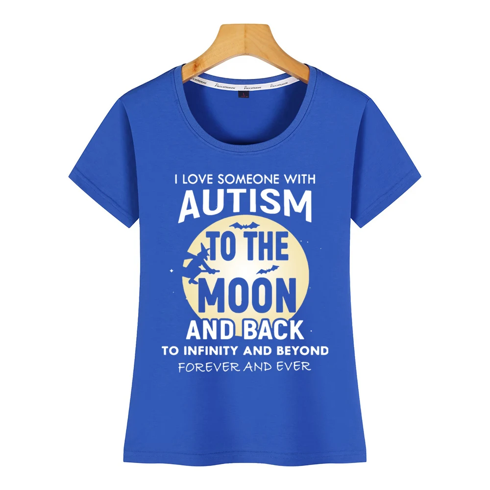 Женская винтажная короткая футболка с принтом Я люблю кого-то аутизмом на Луне |