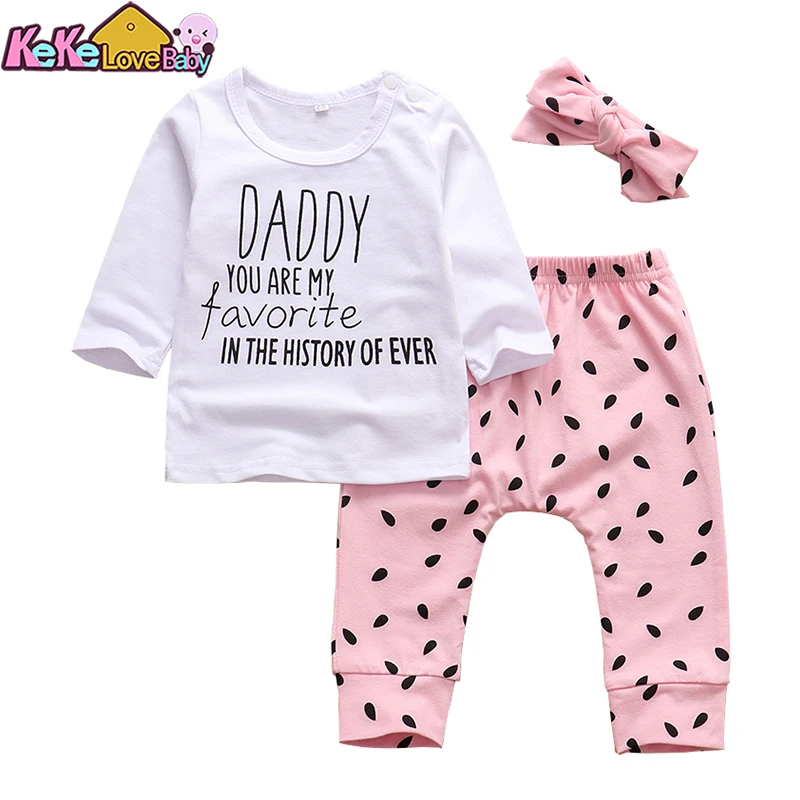 Комплект одежды для новорожденных девочек 3 шт. хлопок футболка штаны повязка на