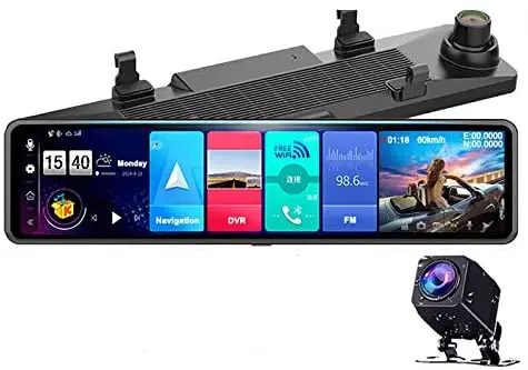 

12"Car DVR FHD 1080P Dual Lens 4G Android8.1 2+32G Streaming Media Rearview Mirror Bluetooth ADAS Night Vision WIFI GPS Dash Cam