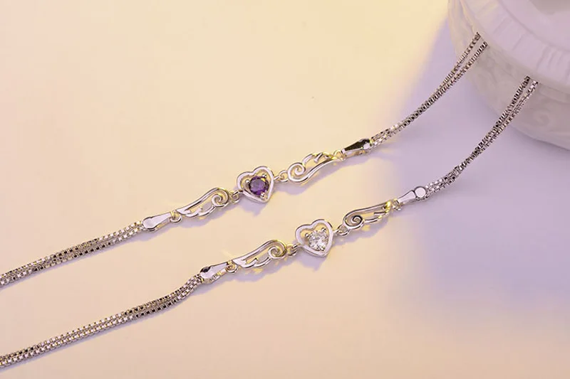 Элегантный браслет с ангельскими крыльями и хрустальным сердцем для женщин