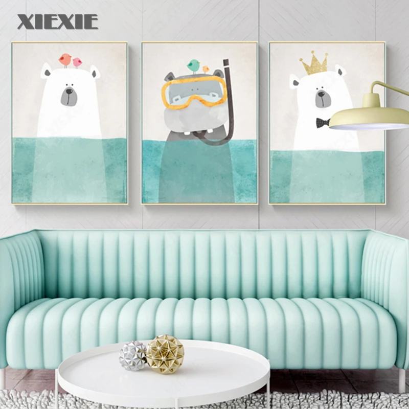 Lovely Bear Nursery Wall Art Canvas Painting Nordic Posters and Prints Wall Pictures for Living Room Baby Kids Room Decoration