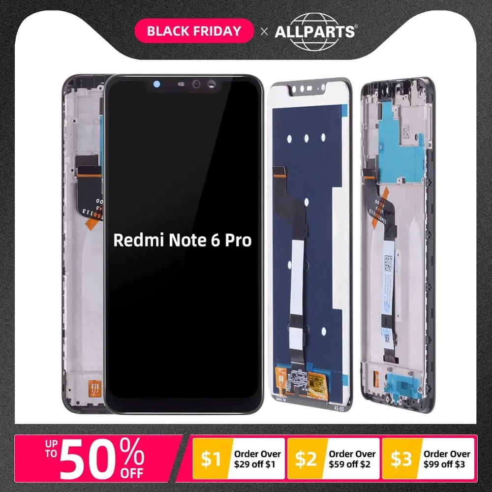 Дисплей для Xiaomi Redmi Note 6 Pro LCD в сборе с тачскрином на рамке 6.26'' черный
