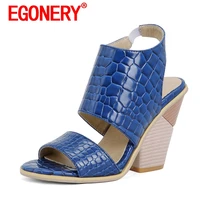 egonery women summer new style slope heel sandals mature soft comfortable ventilation office lady round toe mixed color