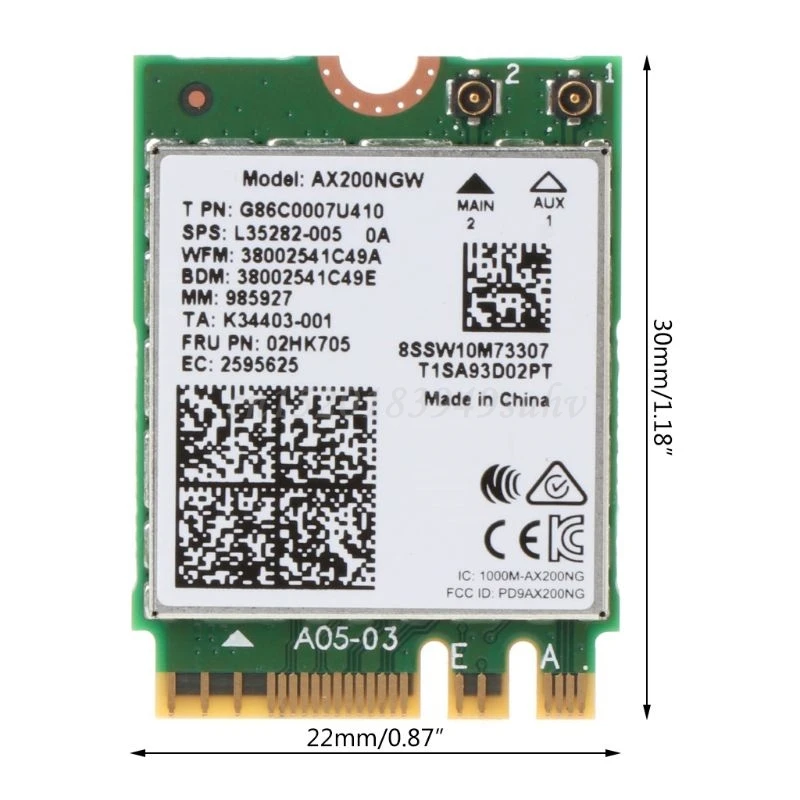 

Wi-Fi 6 AX200 802.11ax 2.4G/5Ghz Dual Band MU-MIMO WiFi WLAN Net work Card Bluetooth 5.0 Wireless Card