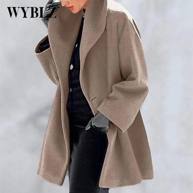 Women Clothing 2021 Fashion Woolen Jacket Multicolor Round Neck Loose Hooded Long Coat Double-sided Warm Woolen Autumn Winter