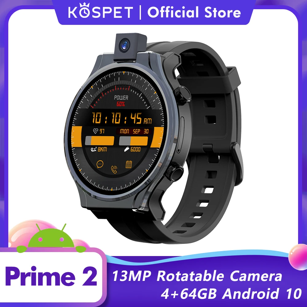 Оригинальные Смарт часы KOSPET PRIME 2 для мужчин Android 10 телефон умные 4 Гб 64 ГБ 13 МП