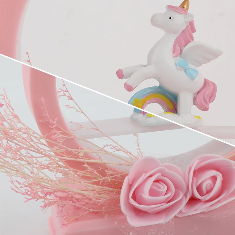 Центральные части стола в виде единорога Розовая Круглая внутренняя музыкальная