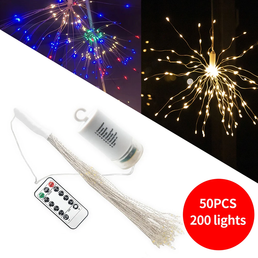 

Outdoor 200LED Firework Fairy String Lights 8 Mode Hanging Lamp Xmas Tree Christmas Garland Festival Decor Remote Twinkle Lamps