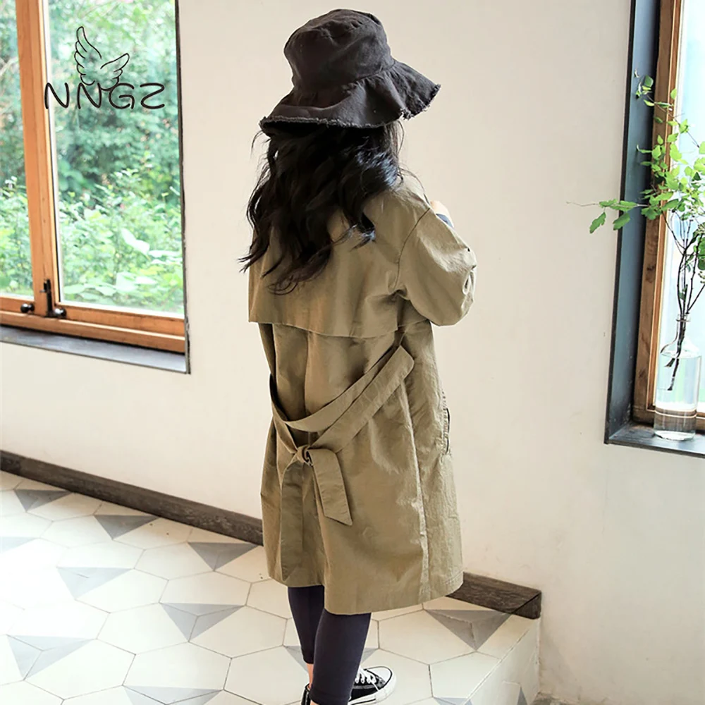 

Girls Long Windbreaker Autumn Winter Long Solid Jackets for Kids Children Fashion Warm Clothing New Korean Trench Coats For Kids