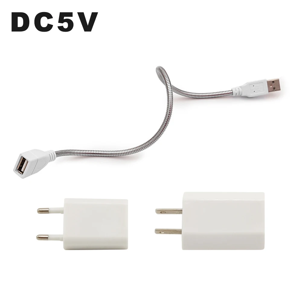 DC 5V Mini LED Night Light Portable 10LEDs 24LEDs USB Reading Table Lamp Bendable Extension Pole US Plug Adapter Book Lights images - 6