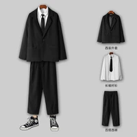 mens boys students casual dk uniforms college style blazers jacket trousers shirt three pieces set black gray m55